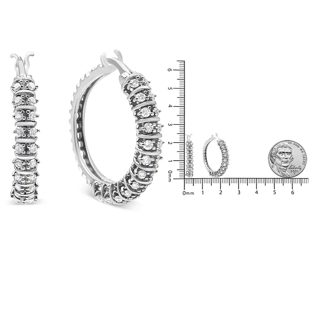 10K White Gold 1/2 Ct Lab-Grown Diamond 2-Row Hoop Earrings