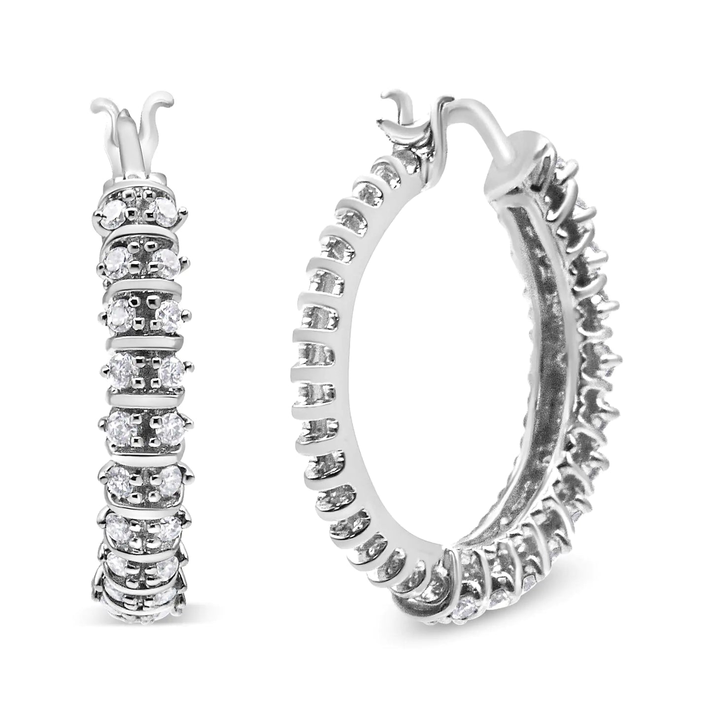 10K White Gold 1/2 Ct Lab-Grown Diamond 2-Row Hoop Earrings