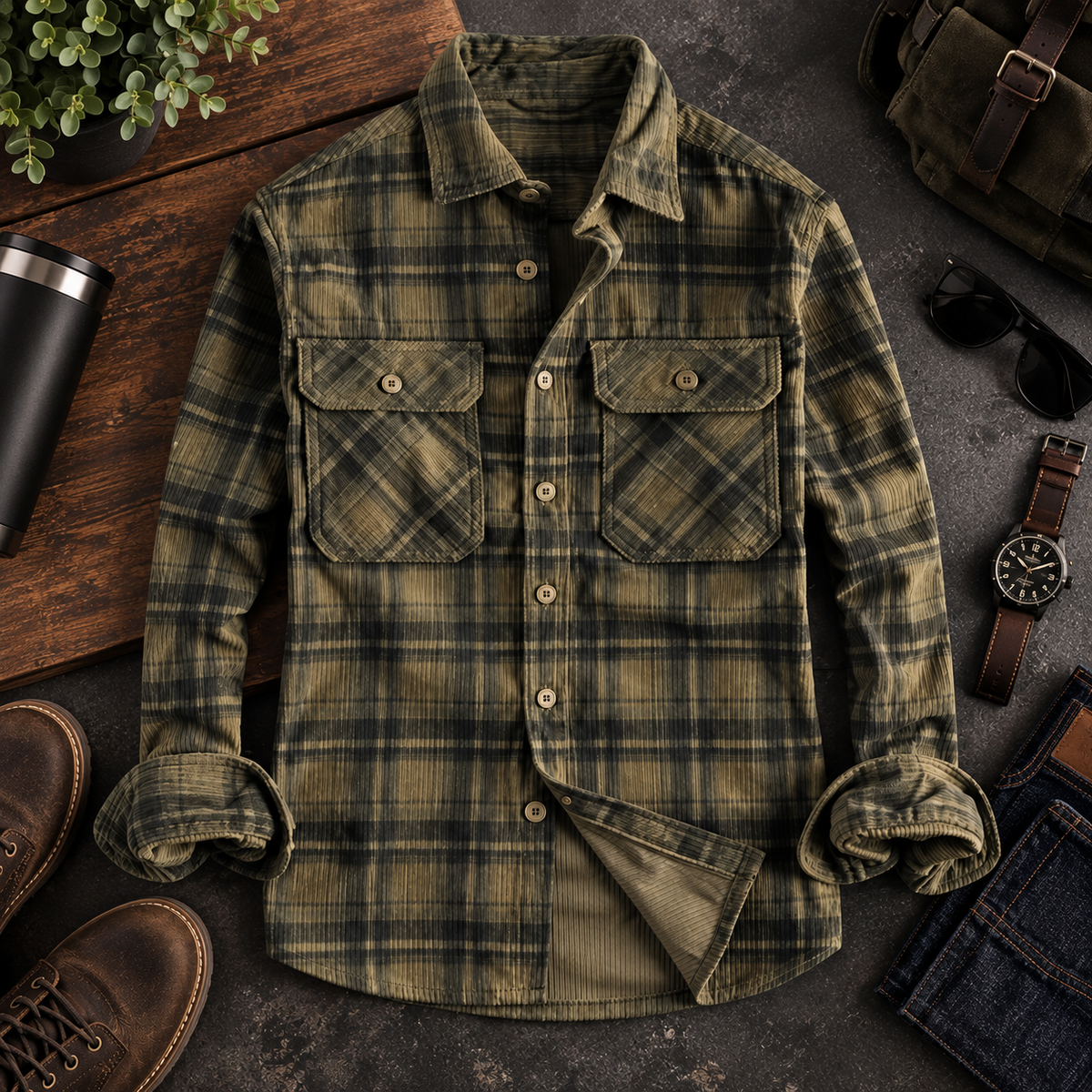 Men’s Casual Plaid Long-Sleeve Shirt