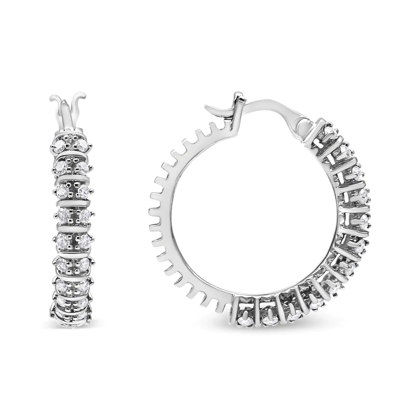 10K White Gold 1/2 Ct Lab-Grown Diamond 2-Row Hoop Earrings