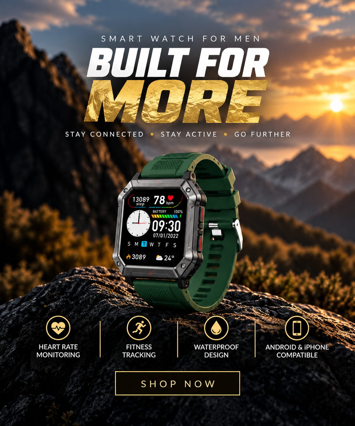 Men’s Rugged Smart Fitness Watch