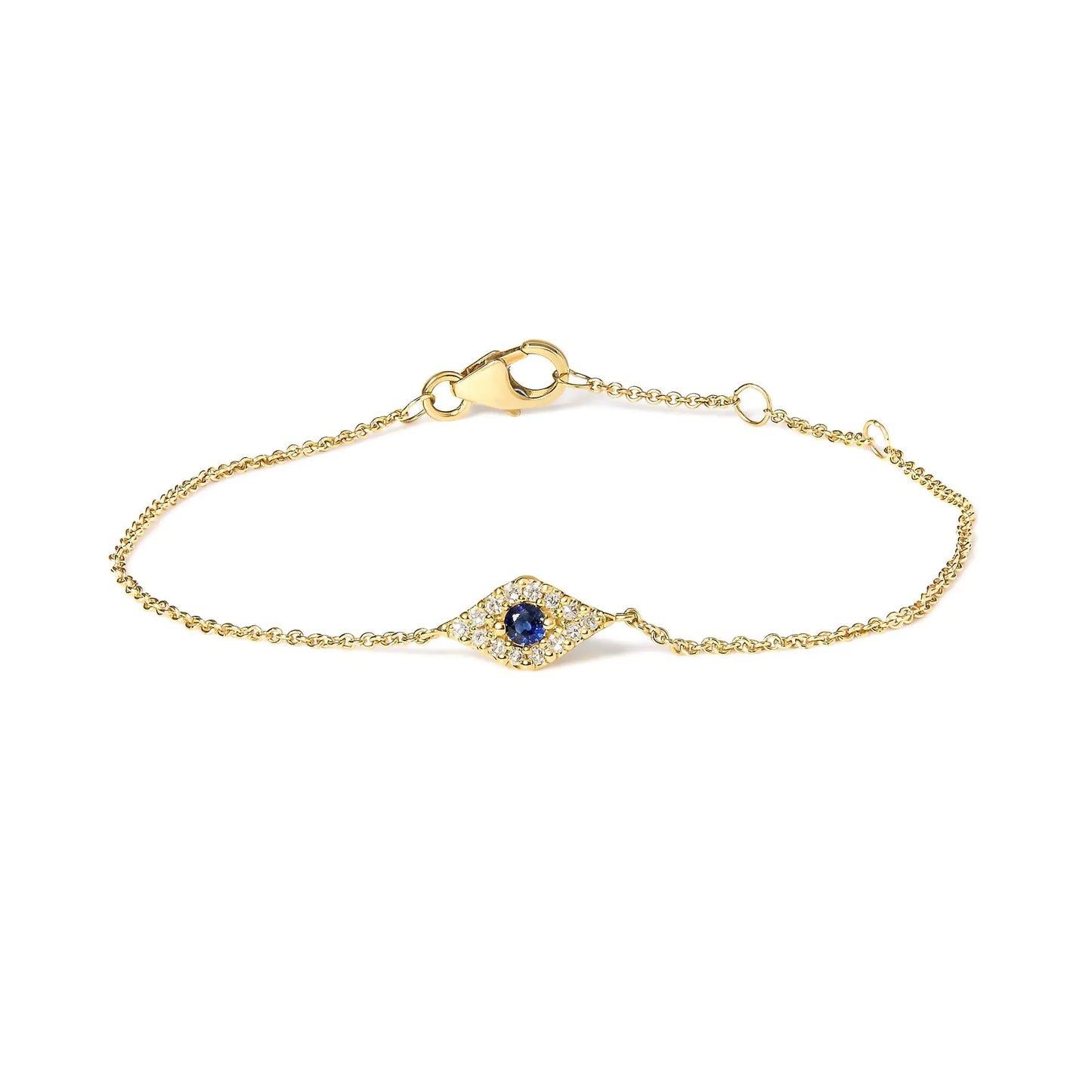 10K Gold Blue Sapphire & Diamond Evil Eye Bracelet