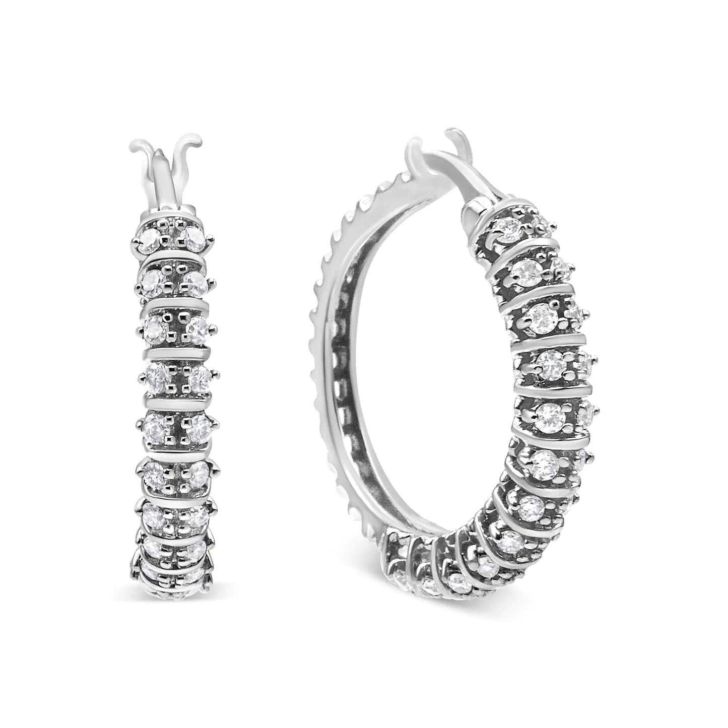 10K White Gold 1/2 Ct Lab-Grown Diamond 2-Row Hoop Earrings